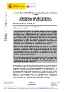 CALCITONINA: USO RESTRINGIDO A TRATAMIENTOS DE CORTA DURACIÓN