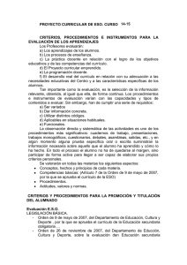 PROYECTO CURRICULAR DE ESO. CURSO 2014-15 CRITERIOS, PROCEDIMIENTOS E INSTRUMENTOS PARA LA EVALUACIÓN DE LOS APRENDIZAJES