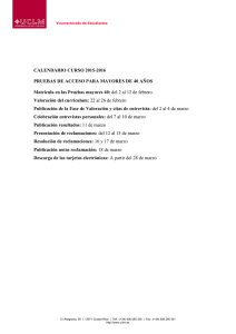 CALENDARIO CURSO 2015-2016 PRUEBAS DE ACCESO PARA MAYORES DE 40 AÑOS