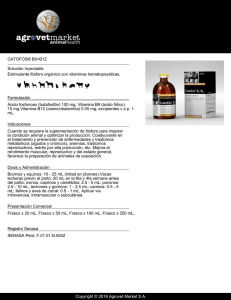 CATOFOS® B9+B12 Solución Inyectable Estimulante fósforo orgánico con vitaminas hematopoyéticas. Formulación