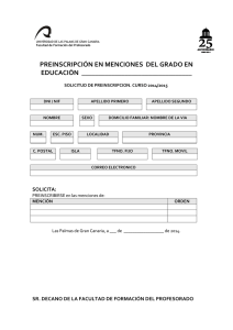 IMPRESO DE PREINSCRIPCI N EN MENCIONES 2014 / 2015