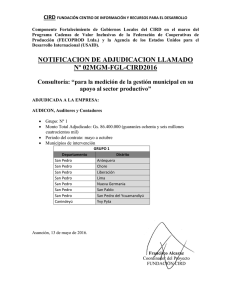 NOTIFICACI N DE ADJUDICACI N: CONSULTOR A PARA LA MEDICI N DE LA GESTI N MUNICIPAL EN SU APOYO AL SECTOR PRODUCTIVO