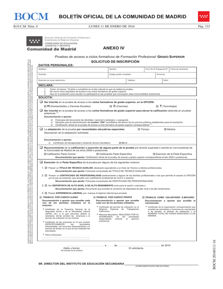 Solicitud De Inscripci N En Ciclos Formativos De Grado Superior