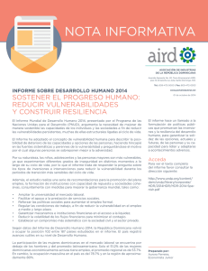 NotA iNFoRmAtivA SoStENER EL PRogRESo HumANo: inForme sobre desArrollo HumAno 2014