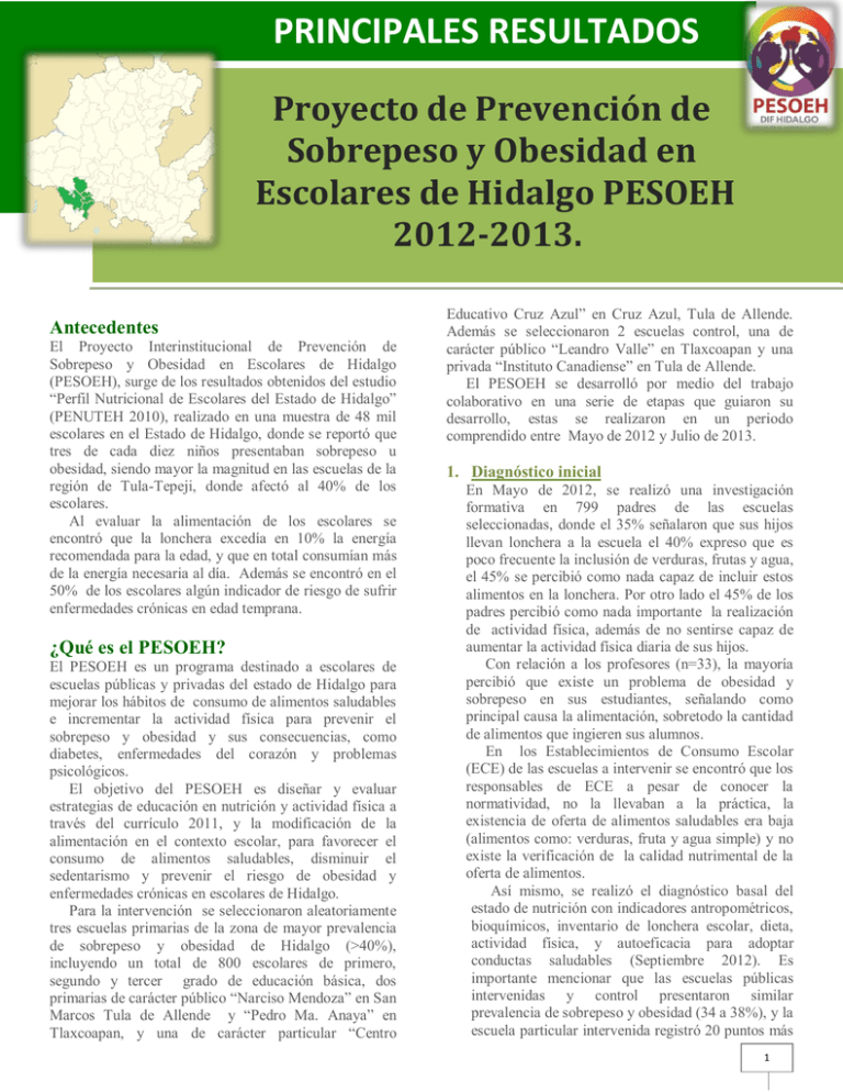 Proyecto De Prevenci n De Sobrepeso Y Obesidad En Hidalgo