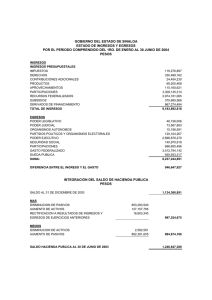 GOBIERNO DEL ESTADO DE SINALOA ESTADO DE INGRESOS Y EGRESOS
