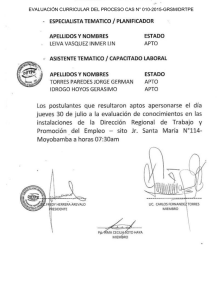 I RESULTADOS  ENTREVISTA  PERSONAL PROCESO CAS N°010-2015-GRSM/DRTPE/SM