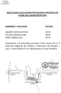 - . RESULTADOS EVALUACION PSICOLOGICA PROCESO CAS N°008