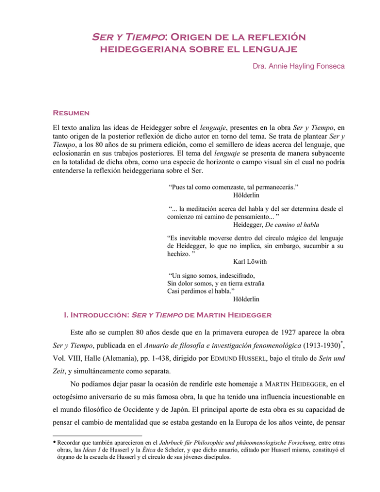 Ser Y Tiempo Origen De La Reflexión Heideggeriana Sobre El Lenguaje 7283