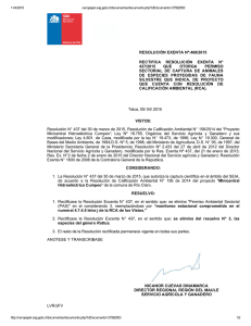 Rectifica resolución exenta N° 437/2015 que otorga permiso sectorial de captura de animales de especies protegidas de fauna silvestre que indica, de proyecto que cuenta con resolución de calificación ambiental (RCA)