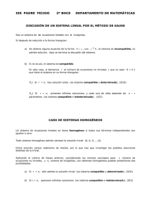 Discusi n sistema lineal por el m todo de Gauss