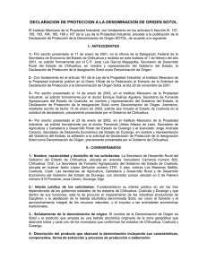 DECLARACION DE PROTECCION A LA DENOMINACION DE ORIGEN SOTOL