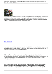 Representantes de Bolivia, Colombia, Ecuador y Perú definieron seis indicadores... participación política de las mujeres en la región, según las...
