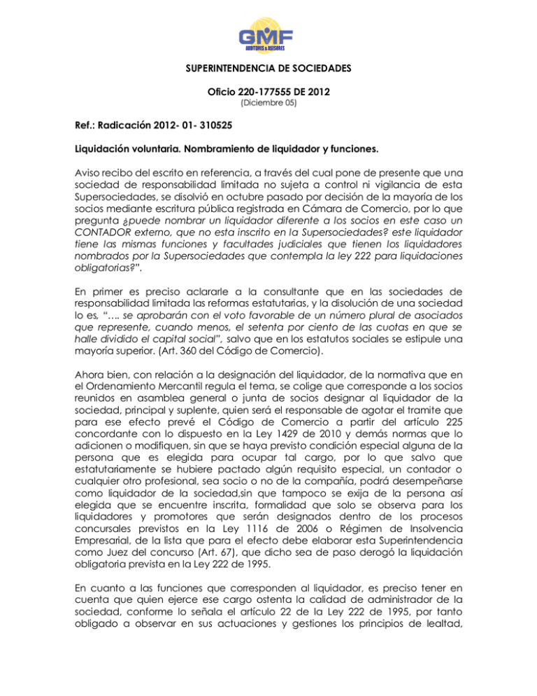 Oficio 220 177555 12 Nombramiento De Liquidador Y Funciones