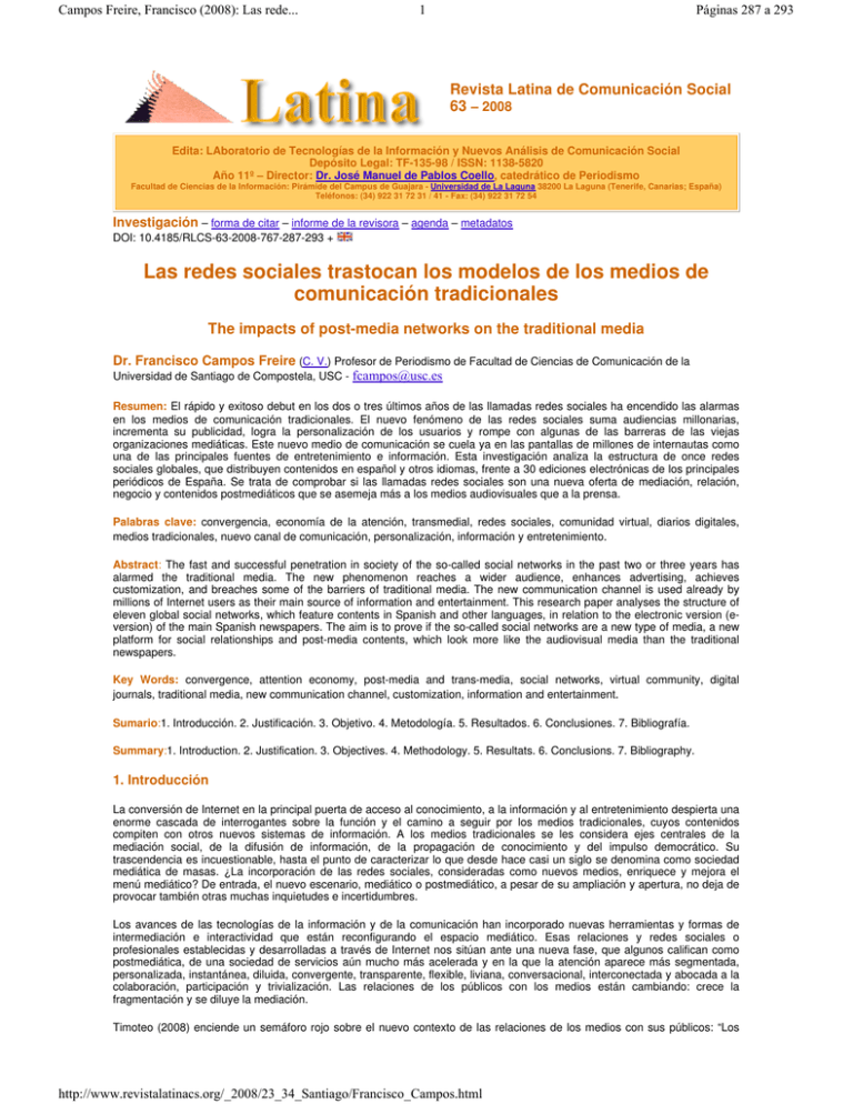 Revista Latina de Comunicación Social 63 – 2008