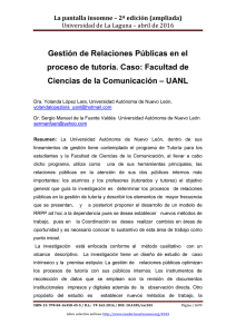 081.- Gestión de Relaciones Públicas en el proceso de tutoría. Caso: Facultad de Ciencias de la Comunicación  UANL, de Dra. Yolanda López Lara y Dr. Sergio Manuel de la Fuente Valdés  Universidad Autónoma de Nuevo León