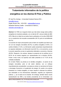 Tratamiento informativo de la política energética en los diarios El País y PúblicoMª José Pou Amérigo y Àngels Álvarez Villa  Universidad Cardenal Herrera-CEU; y Sebastián Sánchez Castillo  Universitat de València