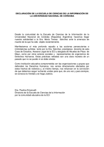 Declaraci n de la Escuela de Ciencias de la Informaci n de la Universidad Nacional de C rdoba