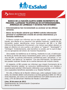 Banco de la Nación alerta sobre incremento de fraudes.