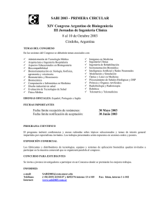 SABI 2003 - PRIMERA CIRCULAR XIV Congreso Argentino de Bioingeniería
