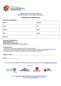 FORMULARIO DE INSCRIPCION 2DO CONGRESO DE LA INDUSTRIA DOMINICANA (ADOEXPO)