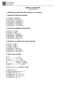 Adición y sustracción - guía de trabajo