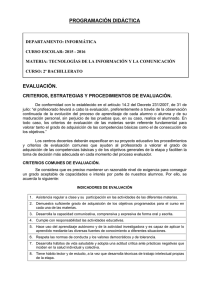 Informática - Criterios de evaluación TIC - 2º Bachillerato