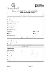 Solicitud de inscripción a la Carrera de Especialización  Datos personales