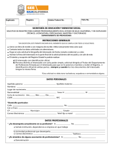 Solicitud de Registro para ejercer la profesi n en el Estado de Baja California, y de Duplicado (Licenciatura, T cnico, Especialidad, Maestr a y Doctorado)