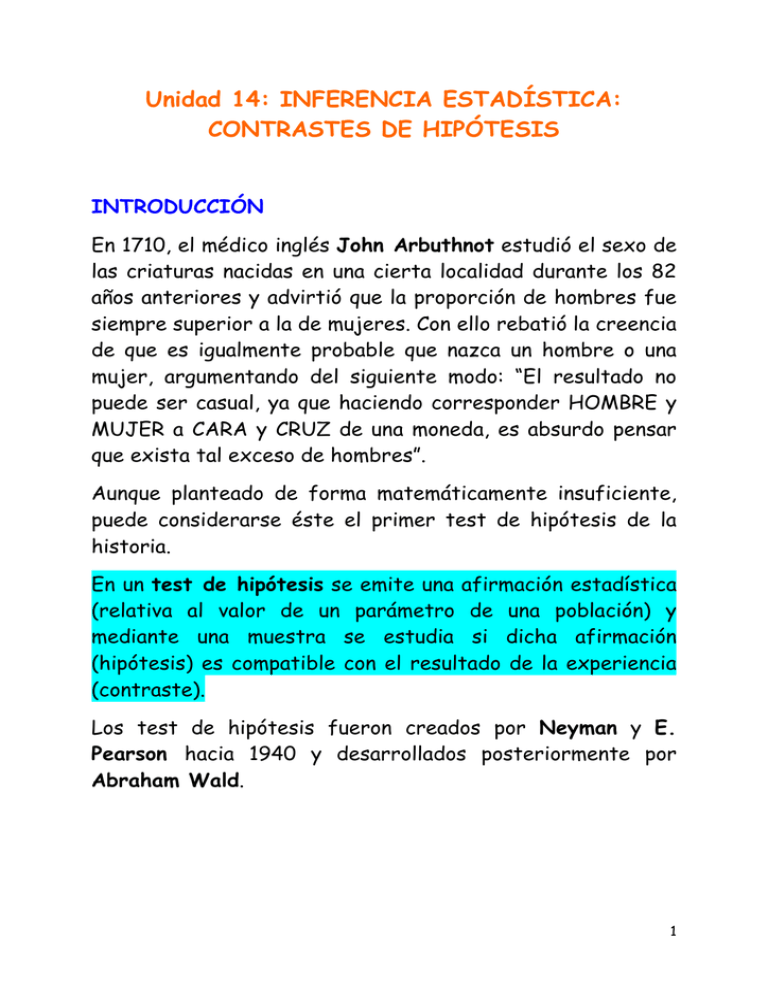 Inferencia Estadística Contrastes De Hipótesis