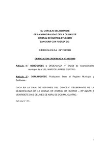 EL CONCEJO DELIBERANTE DE LA MUNICIPALIDAD DE LA CIUDAD DE