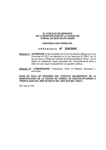 EL CONCEJO DELIBERANTE DE LA MUNICIPALIDAD DE LA CIUDAD DE