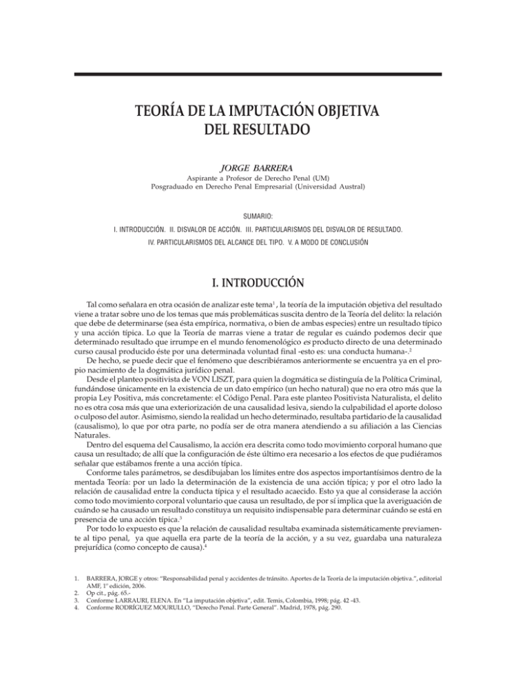 Barrera Teoria De La Imputacion Objetiva Del Resultado