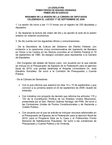 LXI LEGISLATURA PRIMER PERIODO DE SESIONES ORDINARIAS PRIMER AÑO DE EJERCICIO