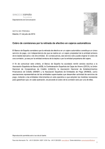 Cobro de comisiones por la retirada de efectivo en cajeros... NOTA DE PRENSA