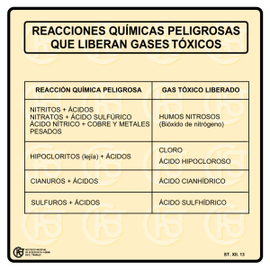 Nueva ventana:Reacciones químicas peligrosas que liberan gases tóxicos (pdf, 38 Kbytes)