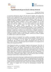 Repolitització del govern local i reforma electoral