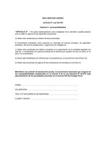 DECLARACION JURADA (artículo 8º- Ley 26.370) Capítulo II - Incompatibilidades