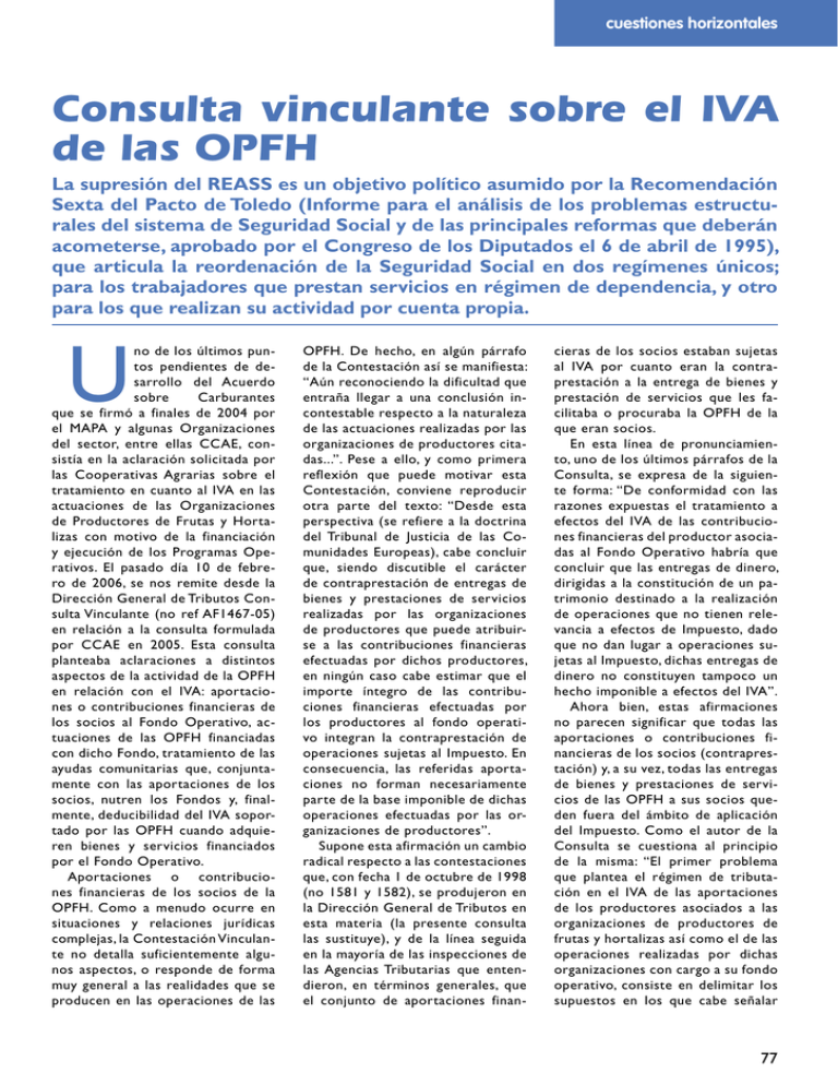 Consulta Vinculante Sobre El IVA De Las OPFH