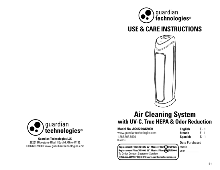 Air Cleaning System Guardian Technologies