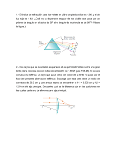 1.- El índice de refracción para luz violeta en vidrio