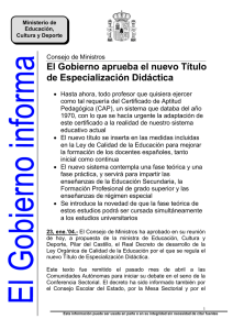 El Gobierno aprueba el nuevo Título de Especialización Didáctica
