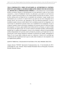 velo corporativo. debe levantarse al advertirse el control efectivo
