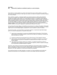 Disminución de capital por reembolso de aportes a un socio
