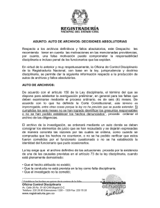 ASUNTO: AUTO DE ARCHIVOS- DECISIONES ABSOLUTORIAS