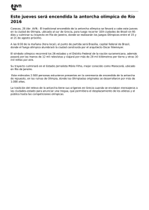 Este jueves será encendida la antorcha olímpica de Río 2016