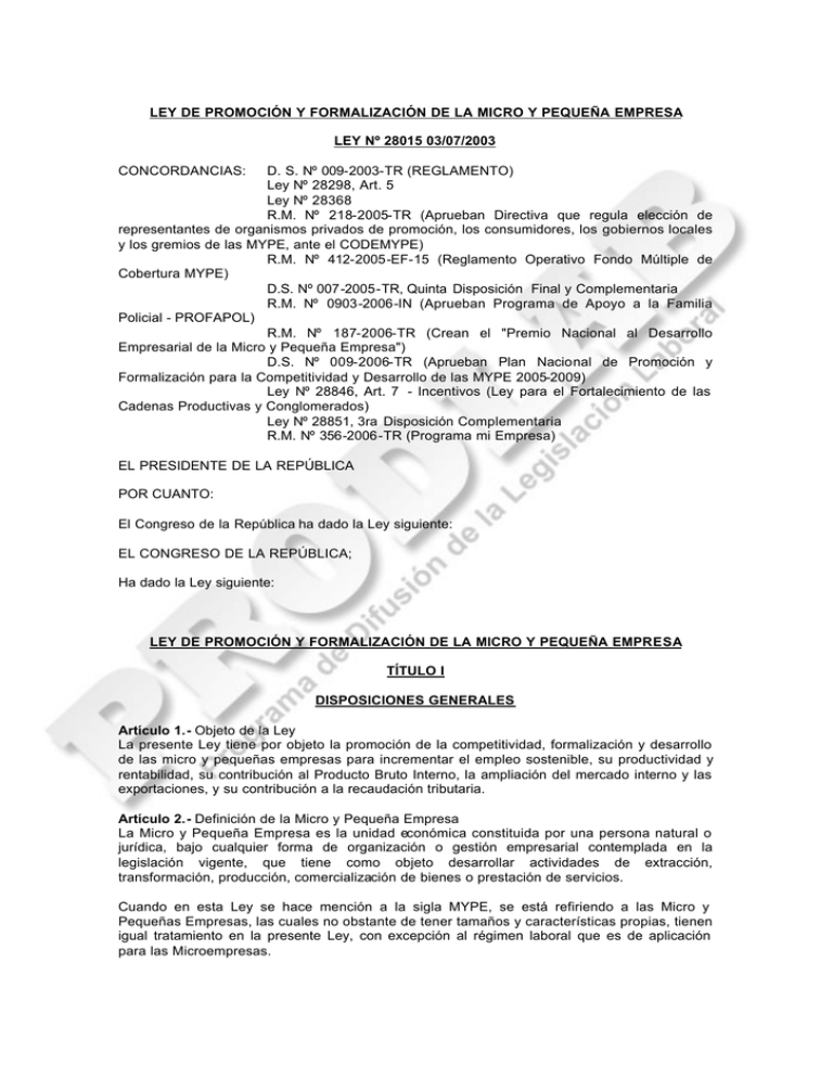 Ley 28015 - Ministerio De Trabajo Y Promoción Del Empleo