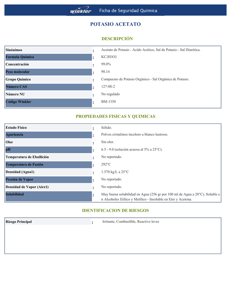 Acetato De Sodio Solubilidad En Agua Acetato de potasio