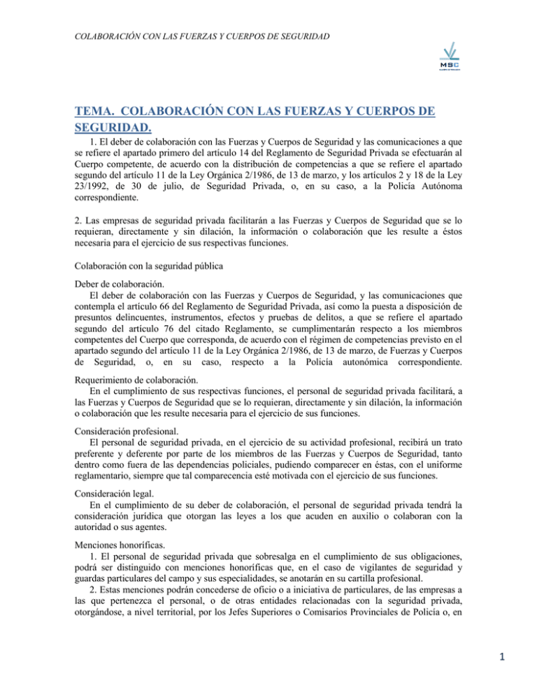 tema. colaboración con las fuerzas y cuerpos de seguridad.