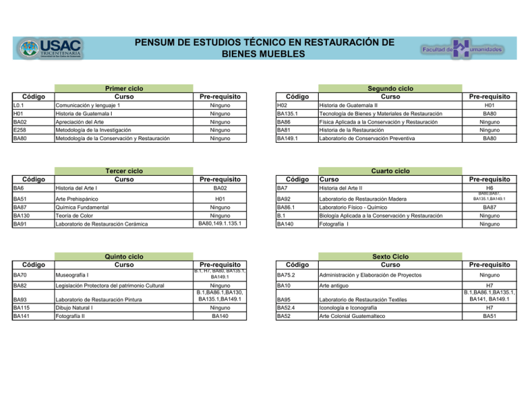 Pensum De Estudios Técnico En Restauración De Bienes Muebles